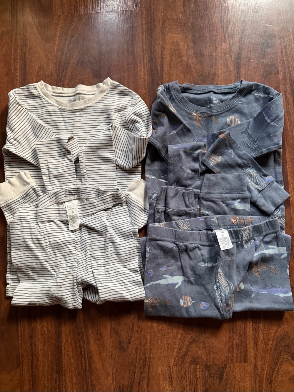 Carter's Gray Stripe & Navy Ocean Animal 2-Pack Pajama Sets